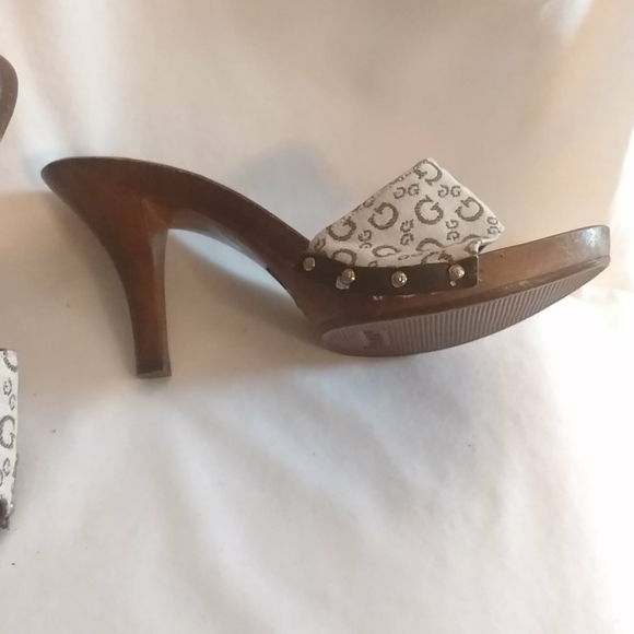 Guess shoes brown beige slide on heels size 7 1 /2 - Picture 2 of 5